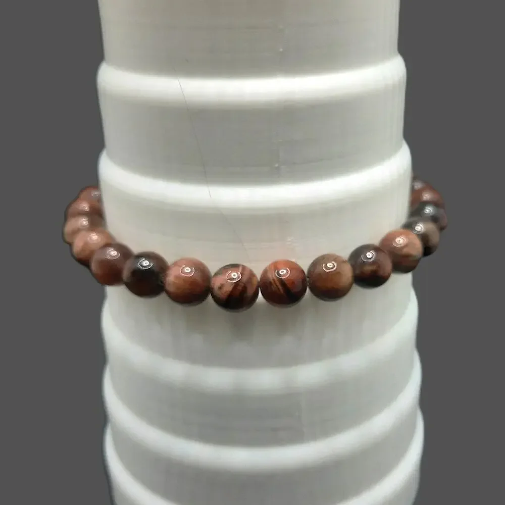 Coral Fossil Jasper Beaded Bracelet Artisan Made 8mm Gemstone Stretch Earthy NEW